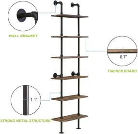 img 1 attached to 📚 Hombazaar Industrial Bookshelf 6-Tier Modern Ladder Shelf: Vintage Metal Pipes and Wood Shelves for Stylish Rustic Storage Collection, Retro Brown Design