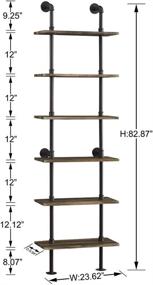 img 3 attached to 📚 Hombazaar Industrial Bookshelf 6-Tier Modern Ladder Shelf: Vintage Metal Pipes and Wood Shelves for Stylish Rustic Storage Collection, Retro Brown Design