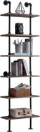 📚 hombazaar industrial bookshelf 6-tier modern ladder shelf: vintage metal pipes and wood shelves for stylish rustic storage collection, retro brown design логотип