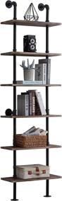 img 4 attached to 📚 Hombazaar Industrial Bookshelf 6-Tier Modern Ladder Shelf: Vintage Metal Pipes and Wood Shelves for Stylish Rustic Storage Collection, Retro Brown Design