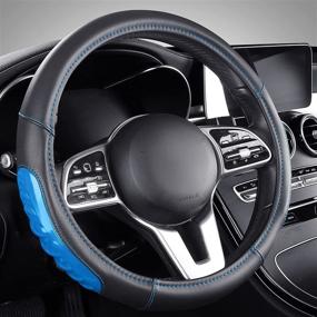 img 4 attached to Blue Silicone Grip Steering Wheel Cover - Textured Leather Protector, 15 Inch Universal Fit for Car Truck SUV - Enhancing Breathability and Comfort