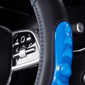 img 1 attached to Blue Silicone Grip Steering Wheel Cover - Textured Leather Protector, 15 Inch Universal Fit for Car Truck SUV - Enhancing Breathability and Comfort