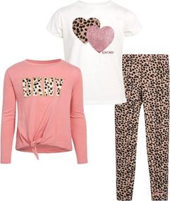 img 4 attached to 👕 DKNY Girls' Legging Set - 3 Piece Short Sleeve T-Shirt, Long Sleeve Tee, and Leggings Set: Stylish & Comfortable Outfit for Girls