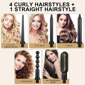 img 3 attached to 🔥 6-in-1 Curling Iron Set with Straightener Brush - Hair Curler Wands for Versatile Styling, 0.3-1 Inch Interchangeable Barrels, Instant Heat Up, LCD Display & Temp Adjustment