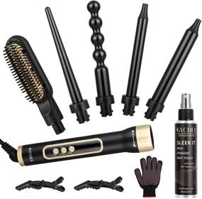 img 4 attached to 🔥 6-in-1 Curling Iron Set with Straightener Brush - Hair Curler Wands for Versatile Styling, 0.3-1 Inch Interchangeable Barrels, Instant Heat Up, LCD Display & Temp Adjustment