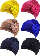 👒 stylish 6-piece women's turban flower caps: elastic beanie headscarf vintage headwrap hats logo