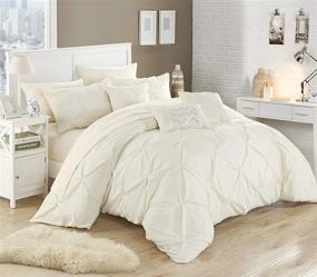 img 3 attached to 🛏️ Chic Home 10 Piece Hannah Pinch Pleated Queen Bed In a Bag Comforter Set Beige - Complete Set with Ruffled & Pleated Details, Includes Sheet Set