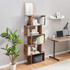 img 3 attached to Sunon Rustic Brown 5-Tier S-Shaped Wood Bookcase: Stylish Free-standing Bookshelf for Home Office