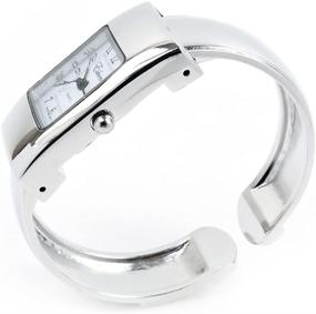 img 1 attached to 🌟 Stylish Silver Tone Rectangle Case Easy-to-Read Womens Bangle Cuff Watch - Small Size