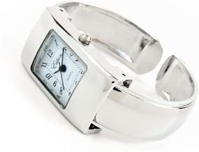 img 3 attached to 🌟 Stylish Silver Tone Rectangle Case Easy-to-Read Womens Bangle Cuff Watch - Small Size