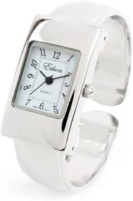 img 4 attached to 🌟 Stylish Silver Tone Rectangle Case Easy-to-Read Womens Bangle Cuff Watch - Small Size