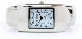 img 2 attached to 🌟 Stylish Silver Tone Rectangle Case Easy-to-Read Womens Bangle Cuff Watch - Small Size