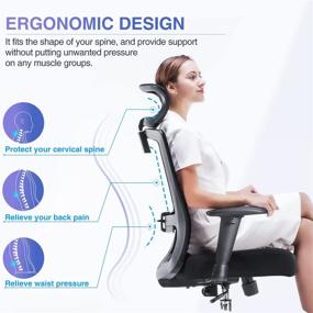 img 3 attached to 🪑 Novelland Ergonomic Office Chair: Adjustable Lumbar Support, 130 Degree Recline & Rocking, Mesh Computer Chair with Headrest and Armrest