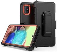 📱 samsung galaxy a71 5g case: heavy duty shockproof protector shield with belt clip holster - black+orange logo