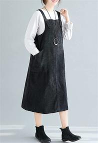 img 3 attached to 👗 Women's Button Down Corduroy Swing Overall Pinafore Dress Skirt - Mid Length Casual Flygo