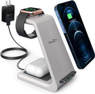 🔌 зарядная станция quezqa 3 в 1 для iphone 12, airpods pro, apple watch se/6/5/4/3/2 - док-станция для беспроводной зарядки с адаптером qc3.0 логотип