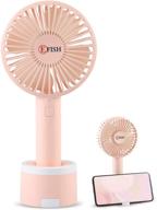 🌬️ efish mini handheld fan with fixed base - usb desk fan for phone - small personal portable table fan with rechargeable battery cooling electric fan for travel, office room, household (pink) логотип