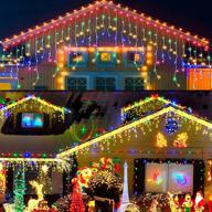 🎄 multicolored led icicle lights: 640 christmas lights, 65.6ft string with 120 drops - perfect for indoor/outdoor party decor! logo