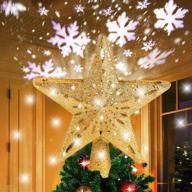 🌟 glittering gold hollow star christmas tree topper decorations - 3d projector lamp design light with rotating white snowflake for indoor home décor ornament by fengrise logo