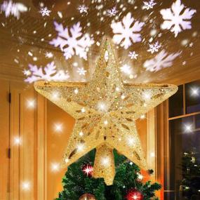 img 4 attached to 🌟 Glittering Gold Hollow Star Christmas Tree Topper Decorations - 3D Projector Lamp Design Light with Rotating White Snowflake for Indoor Home Décor Ornament by FengRise