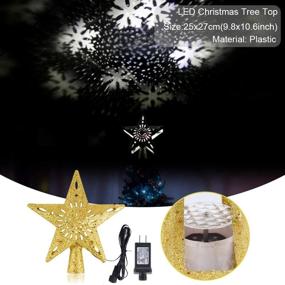 img 1 attached to 🌟 Glittering Gold Hollow Star Christmas Tree Topper Decorations - 3D Projector Lamp Design Light with Rotating White Snowflake for Indoor Home Décor Ornament by FengRise