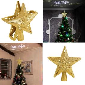 img 2 attached to 🌟 Glittering Gold Hollow Star Christmas Tree Topper Decorations - 3D Projector Lamp Design Light with Rotating White Snowflake for Indoor Home Décor Ornament by FengRise
