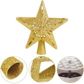 img 3 attached to 🌟 Glittering Gold Hollow Star Christmas Tree Topper Decorations - 3D Projector Lamp Design Light with Rotating White Snowflake for Indoor Home Décor Ornament by FengRise