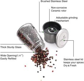 img 1 attached to Premium Spice Mill for Professional Chefs - Top Pepper Grinder or Salt Shaker with Brushed Stainless Steel, Distinctive Mark, Ceramic Blades, and Customizable Coarseness