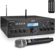 🎤 pyle pda8buwm wireless microphone power amplifier system - 200w dual channel sound audio stereo karaoke speaker receiver logo