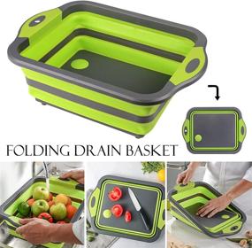 img 1 attached to HI NINGER Collapsible Cutting Board: Compact 3-in-1 Chopping Board, Storage Basket, and Sink Space Saver for BBQ Prep, Camping, Picnics - Green