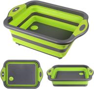 hi ninger collapsible cutting board: compact 3-in-1 chopping board, storage basket, and sink space saver for bbq prep, camping, picnics - green logo