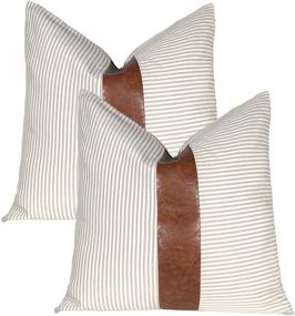 img 4 attached to ☕ Kiuree Chic Faux Leather Pillow Covers 20x20 Set of 2 Ticking Striped Farmhouse Decorative Throw Pillow Cover for Couch Living Room Bed Boho Accent Pillows (Coffee)