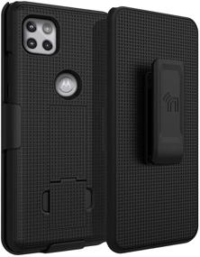 img 2 attached to 📱 Nakedcellphone Case with Clip for Motorola One 5G Ace - Slim Kickstand Phone Cover in Black with Grid Texture, Rotating/Ratchet Belt Hip Holster - Moto XT2113 Accessory Combination