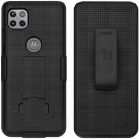 img 3 attached to 📱 Nakedcellphone Case with Clip for Motorola One 5G Ace - Slim Kickstand Phone Cover in Black with Grid Texture, Rotating/Ratchet Belt Hip Holster - Moto XT2113 Accessory Combination