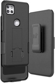 img 4 attached to 📱 Nakedcellphone Case with Clip for Motorola One 5G Ace - Slim Kickstand Phone Cover in Black with Grid Texture, Rotating/Ratchet Belt Hip Holster - Moto XT2113 Accessory Combination