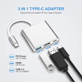 img 3 attached to Multiport USB C to HDMI Adapter with Thunderbolt 3, 4K HDMI, USB 3.0, and USB C Charging Port for MacBook Pro, MacBook Air, iPad Pro, Galaxy S20, Surface Book 2/Go