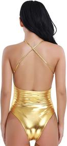 img 2 attached to iEFiEL Women's Seductive Leather Spaghetti Strap Deep V One Piece Thong Monokini Clubwear Bodycon Dance Leotard Catsuit