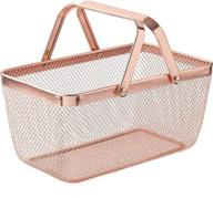 nifty large mesh basket with foldable handles – contemporary copper metal design, rectangular steel built, home storage container, shelf, cabinet & closet organizer logo