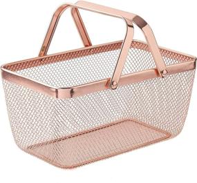 img 4 attached to Nifty Large Mesh Basket with Foldable Handles – Contemporary Copper Metal Design, Rectangular Steel Built, Home Storage Container, Shelf, Cabinet & Closet Organizer