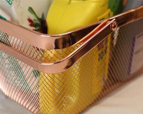 img 1 attached to Nifty Large Mesh Basket with Foldable Handles – Contemporary Copper Metal Design, Rectangular Steel Built, Home Storage Container, Shelf, Cabinet & Closet Organizer