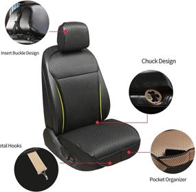 img 2 attached to 🚗 Premium Auto Seat Cover - Breathable Car Seat Cushion for Luxury Cars | Universal Fit for 95% Vehicles | Full-Wrap Bottom Seat Protection | Four Seasons Compatible (Black+Grey, 1 Piece)