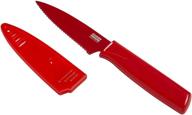 red kuhn rikon colori non-stick serrated paring knife - 4 inch/10.16 cm blade with safety sheath logo