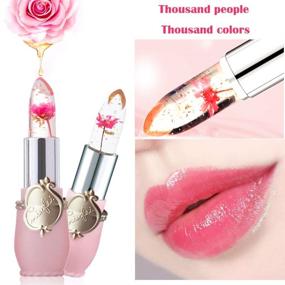 img 1 attached to SuperThinker Crystal Jelly Flower Lipstick: 6 PCS Magic Temperature Color Changing Lip Gloss Set for Women Girls, Moisturizing Clear Lip Balm Makeup (Pink)