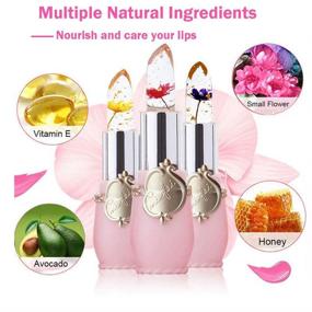 img 3 attached to SuperThinker Crystal Jelly Flower Lipstick: 6 PCS Magic Temperature Color Changing Lip Gloss Set for Women Girls, Moisturizing Clear Lip Balm Makeup (Pink)