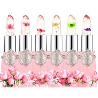 superthinker crystal jelly flower lipstick: 6 pcs magic temperature color changing lip gloss set for women girls, moisturizing clear lip balm makeup (pink) logo