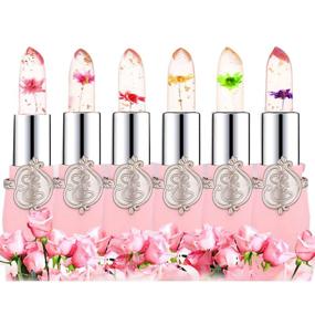 img 4 attached to SuperThinker Crystal Jelly Flower Lipstick: 6 PCS Magic Temperature Color Changing Lip Gloss Set for Women Girls, Moisturizing Clear Lip Balm Makeup (Pink)