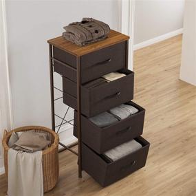 img 2 attached to 🗄️ CubiCubi Dresser Storage Tower, 4 Drawer Fabric Organizer Unit for Bedroom Entryway Closets, 16" Small Easy Pull Dresser with Sturdy Steel Frame and Wood Top in Brown