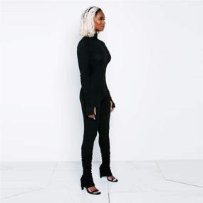 img 2 attached to 🔥 XLLAIS Women High Neck Zipper Ruched Bodycon Jumpsuit Tracksuit: Ultimate Style and Functionality with Thumb Hole