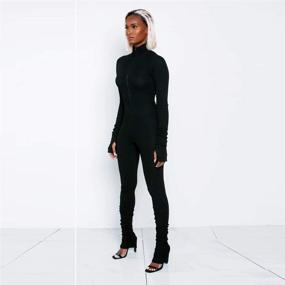 img 3 attached to 🔥 XLLAIS Women High Neck Zipper Ruched Bodycon Jumpsuit Tracksuit: Ultimate Style and Functionality with Thumb Hole