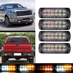 img 4 attached to Ricoy Super Bright Amber White 12-LED 12-24V Car Truck Warning Caution Emergency Construction Waterproof Beacon Flash Caution Strobe Bumper Grill Tail Work Light Bar 4-Pack